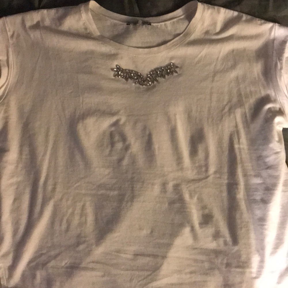 Zara bling white t-shirt w cap sleeves